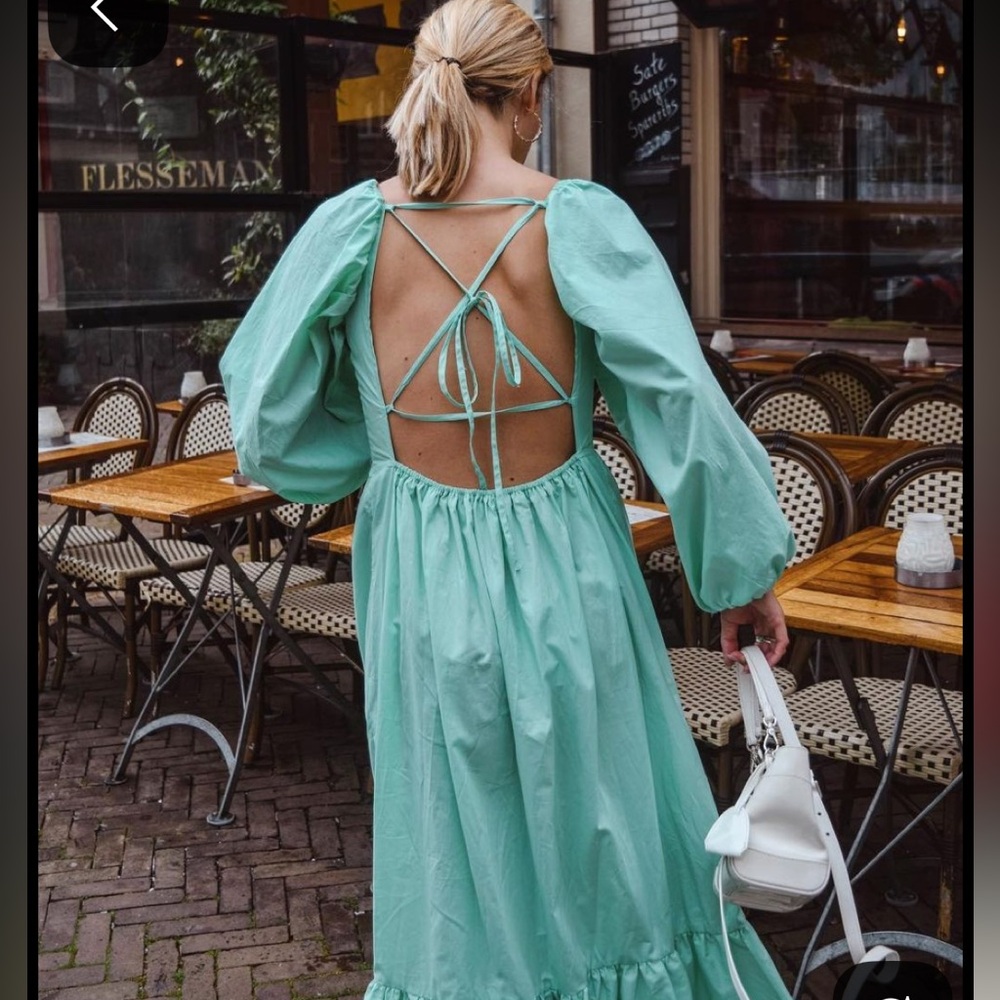 Warehouse 100% Cotton Light Green Long Sleeve Dress - Picture 3 of 10